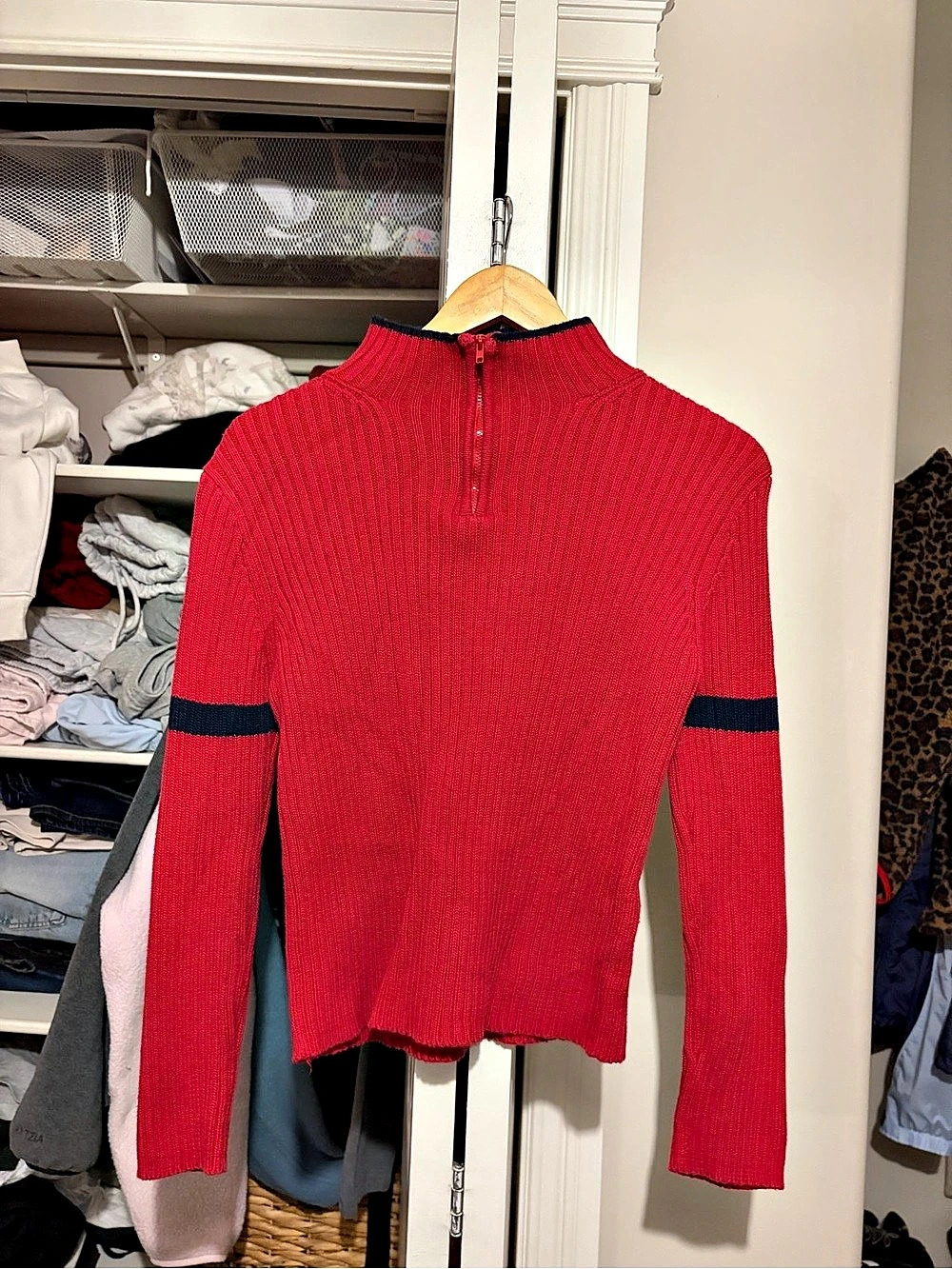 Vintage Red & Blue Quarter-Zip Sweater Like New